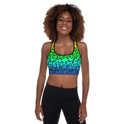 Leopard Sports Bra, womens sports bra, leopard print, rainbow